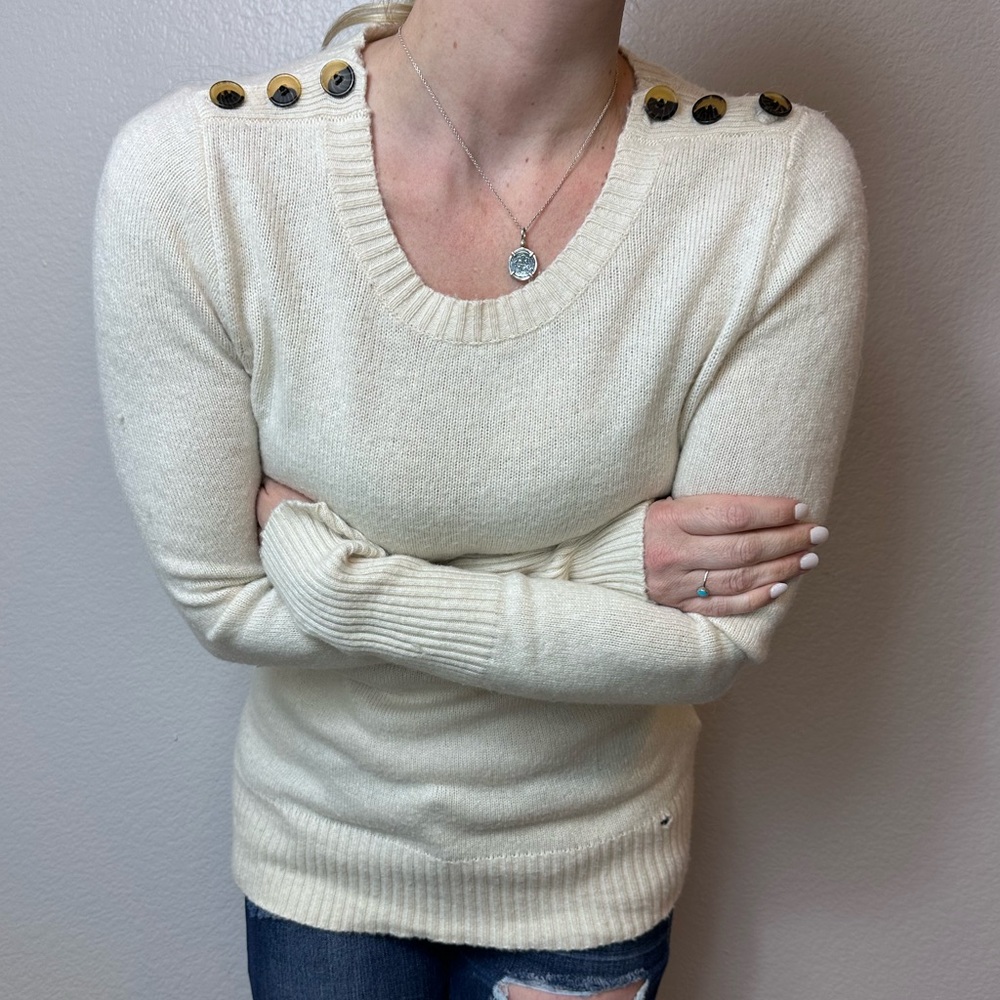 J. Crew cream sweater with buttons, small